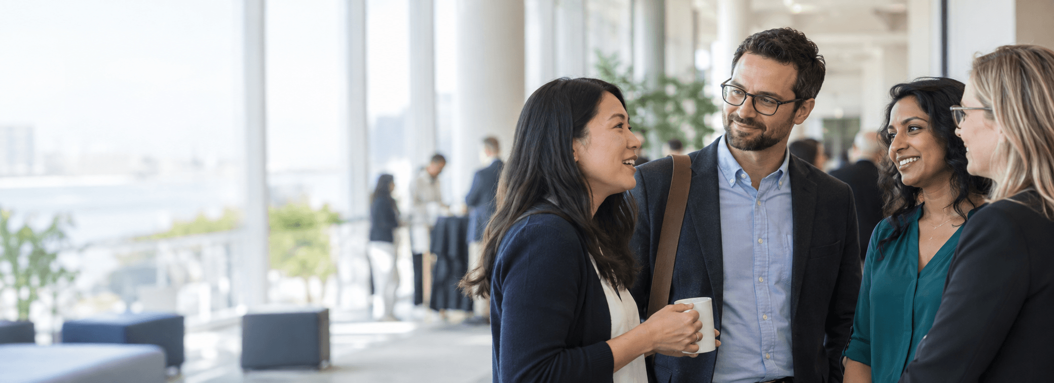 Professionals connecting at a learning and communication event