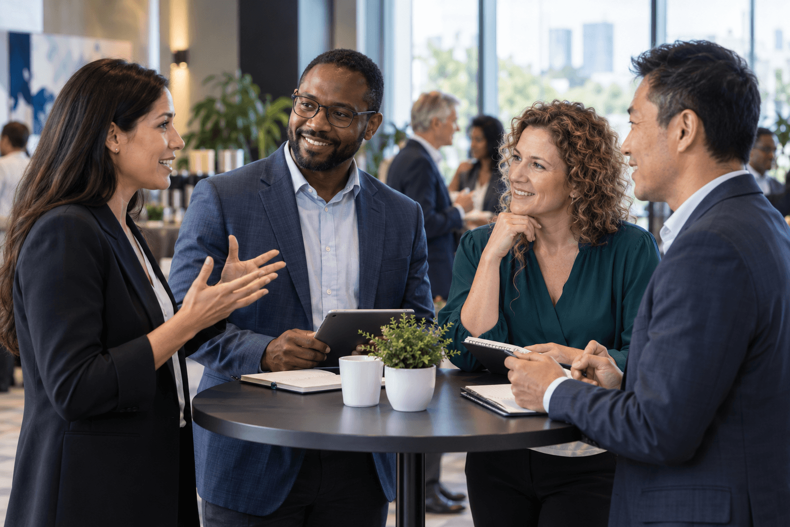 ISMWE members exchanging ideas at a professional networking event