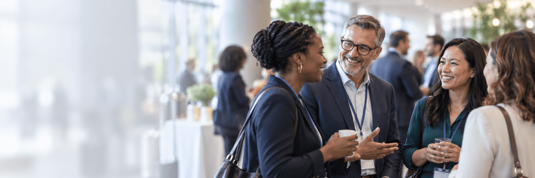 Professionals connecting at an ISMWE community networking event